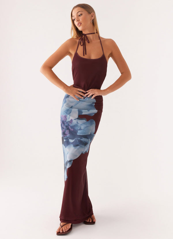 peppermayo Peppermayo Exclusive - Dayana Halterneck Maxi Dress - Maroon Print