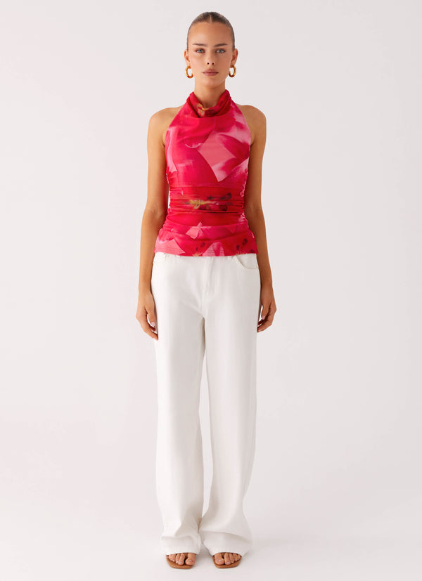 peppermayo Peppermayo Exclusive - Delany Halter Top - Peach Watermelon Flower
