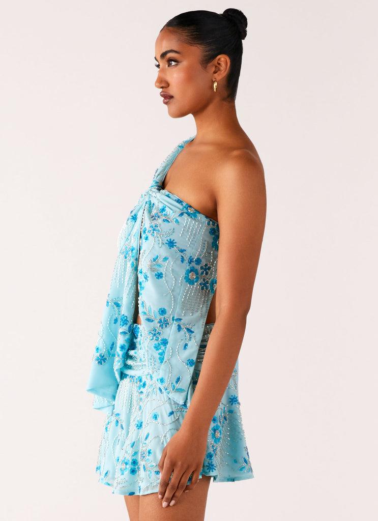 Peppermayo Peppermayo Exclusive - Delight Me Beaded Asymmetrical Top - Blue