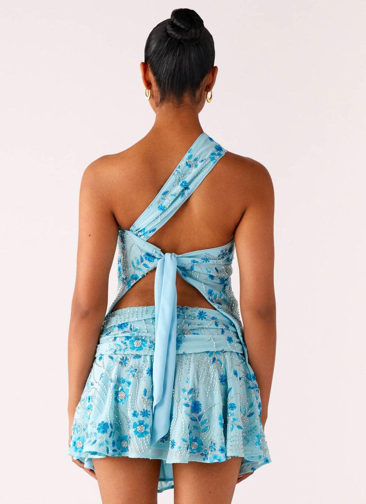 Peppermayo Peppermayo Exclusive - Delight Me Beaded Asymmetrical Top - Blue