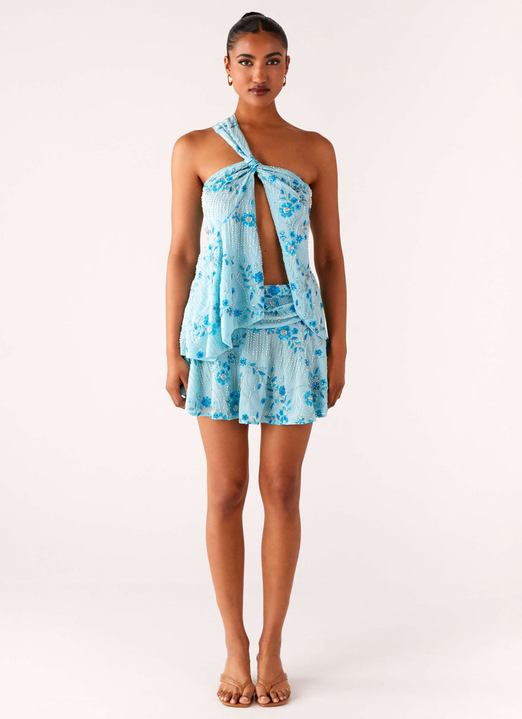Peppermayo Peppermayo Exclusive - Delight Me Beaded Asymmetrical Top - Blue
