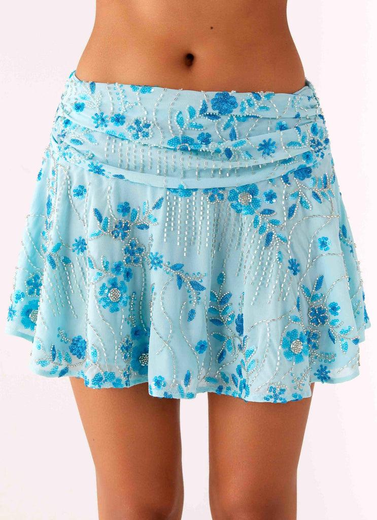 Peppermayo Peppermayo Exclusive - Delight Me Beaded Low Rise Mini Skirt - Blue