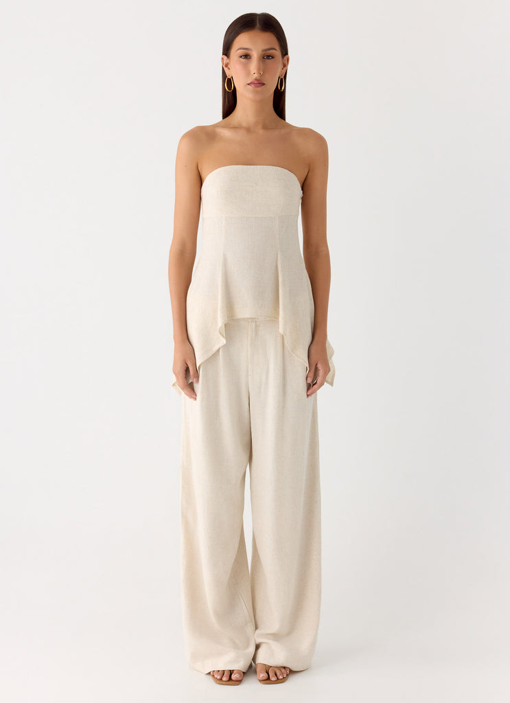 Peppermayo Peppermayo Exclusive - Delong Low Rise Linen Pants - Oatmeal