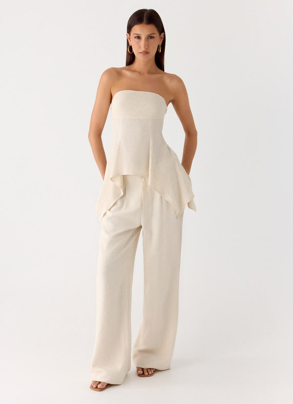 peppermayo Peppermayo Exclusive - Delong Low Rise Linen Pants - Oatmeal