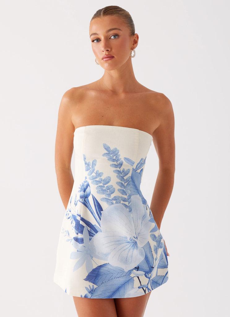 Peppermayo Peppermayo Exclusive - Denby Strapless Mini Dress - Blue Floral Print