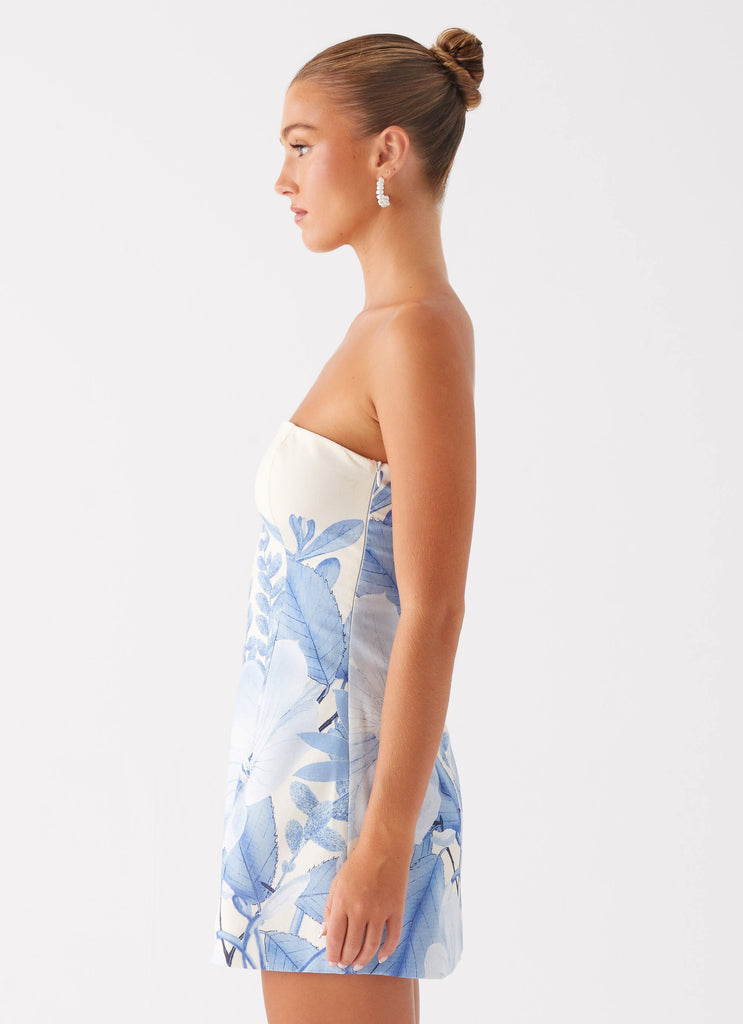 Peppermayo Peppermayo Exclusive - Denby Strapless Mini Dress - Blue Floral Print