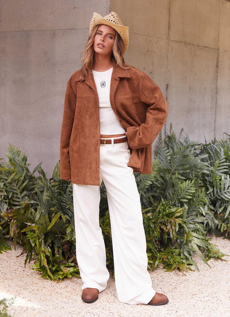 Peppermayo Peppermayo Exclusive - Devika Faux Suede Boxy Jacket - Brown