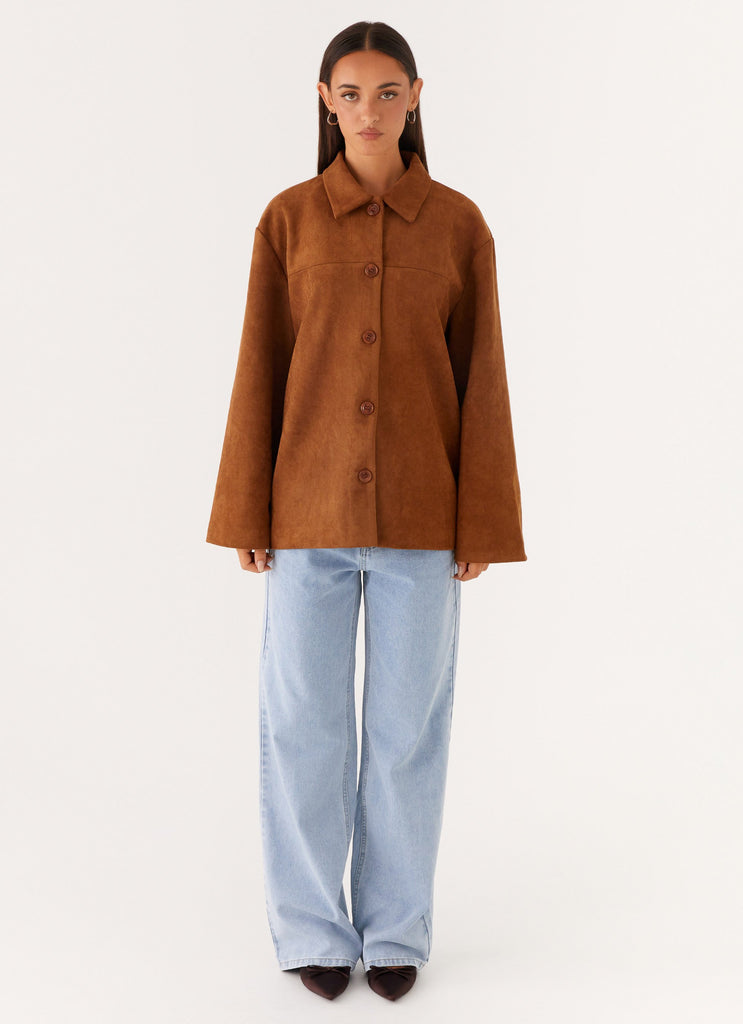 Peppermayo Peppermayo Exclusive - Devika Faux Suede Boxy Jacket - Brown