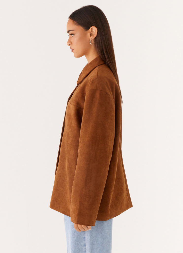 Peppermayo Peppermayo Exclusive - Devika Faux Suede Boxy Jacket - Brown