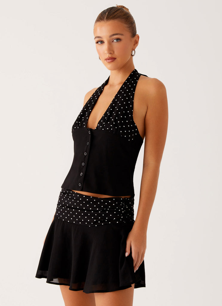 Peppermayo Peppermayo Exclusive - Devoted Halterneck Top - Black Polka Dot