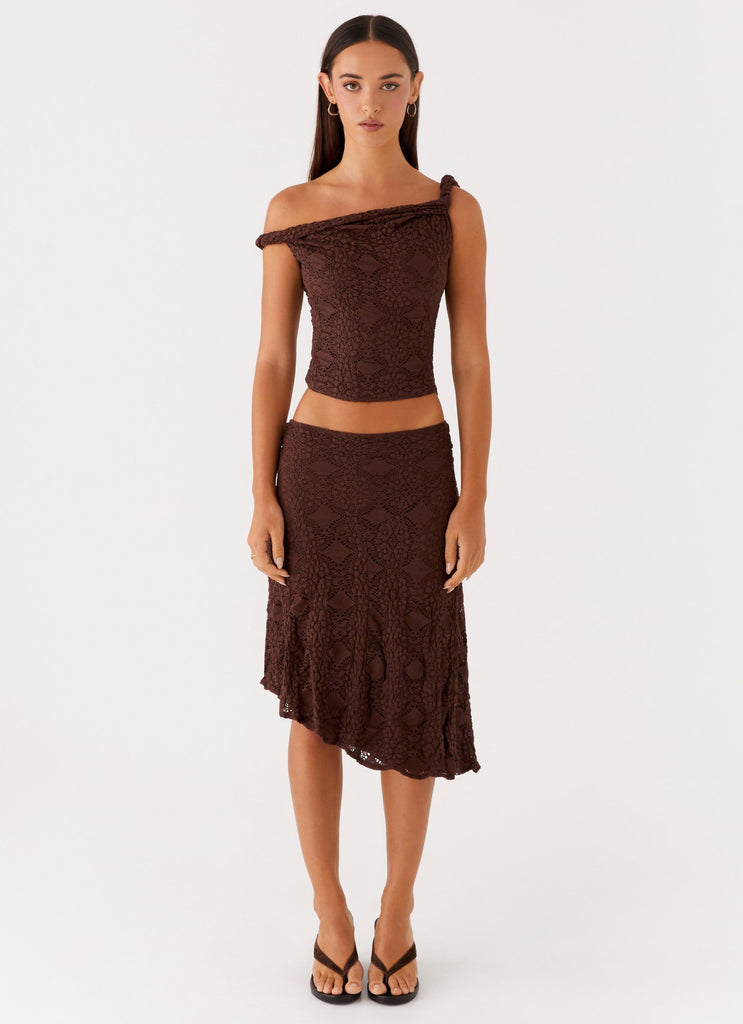 Peppermayo Peppermayo Exclusive - Diamond Sky Midi Skirt - Chocolate