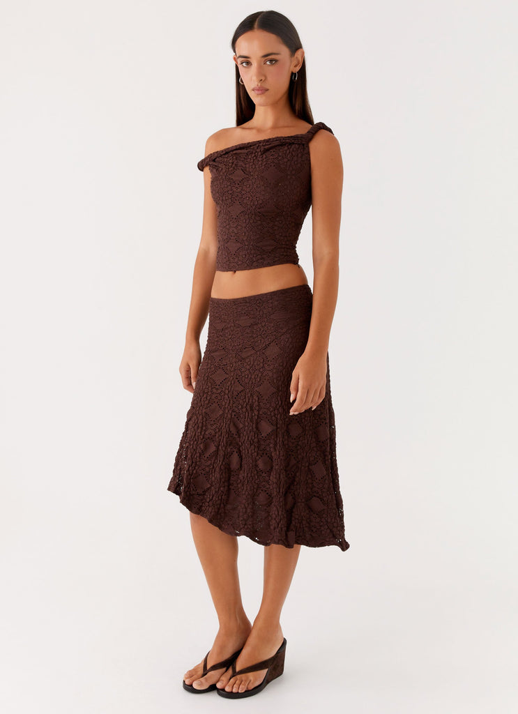 Peppermayo Peppermayo Exclusive - Diamond Sky Midi Skirt - Chocolate