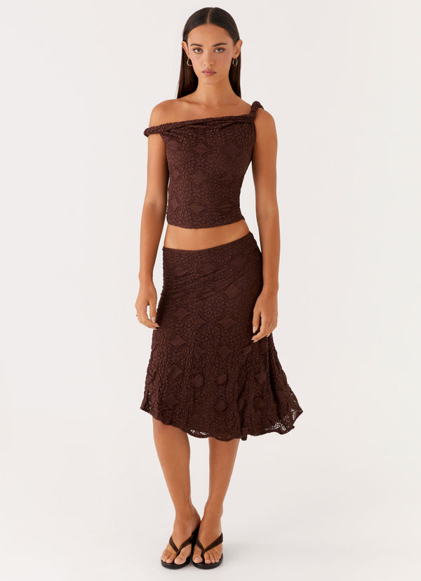 peppermayo Peppermayo Exclusive - Diamond Sky Midi Skirt - Chocolate