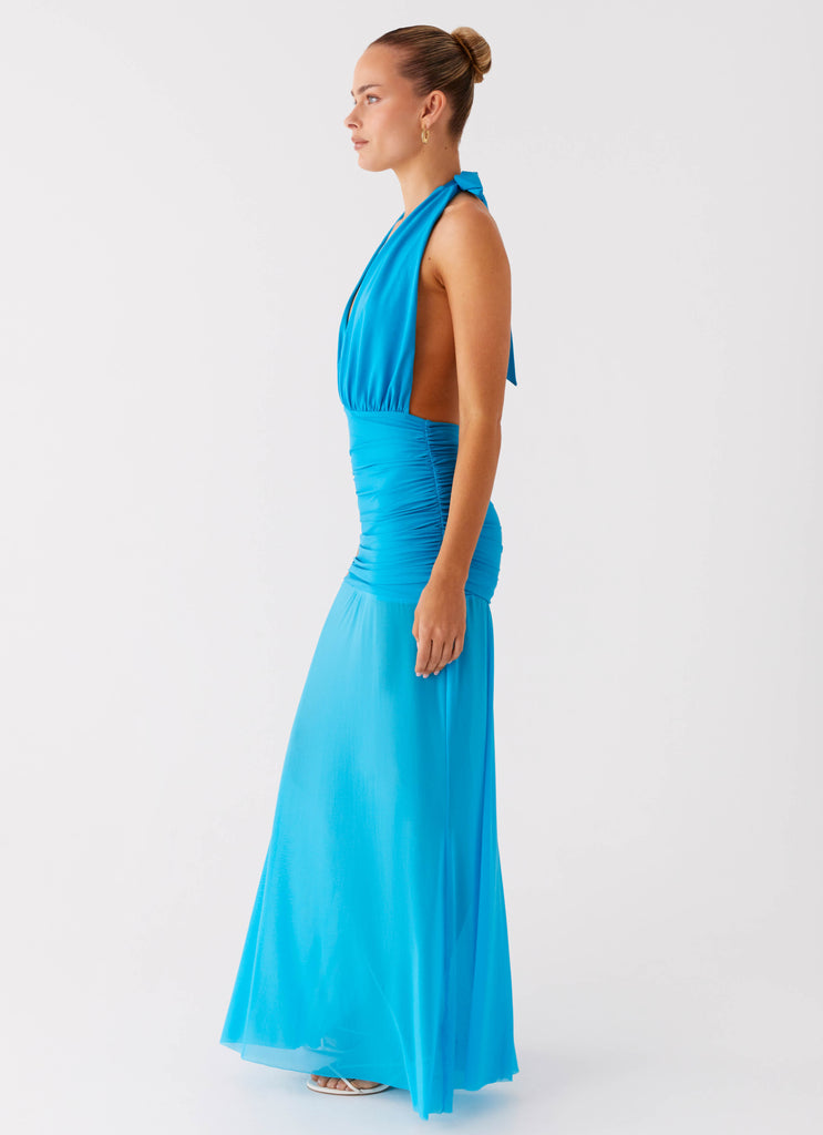 Peppermayo Peppermayo Exclusive - Dilemma Halter Maxi Dress - Turquoise Blue
