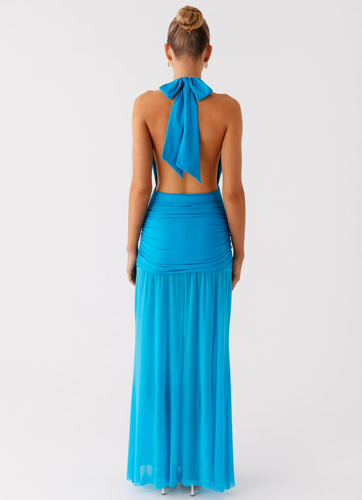 Peppermayo Peppermayo Exclusive - Dilemma Halter Maxi Dress - Turquoise Blue