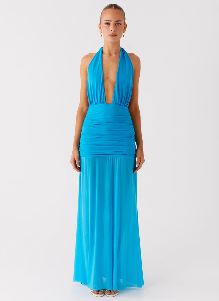 Peppermayo Peppermayo Exclusive - Dilemma Halter Maxi Dress - Turquoise Blue