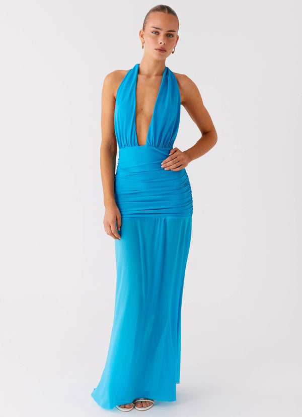 peppermayo Peppermayo Exclusive - Dilemma Halter Maxi Dress - Turquoise Blue