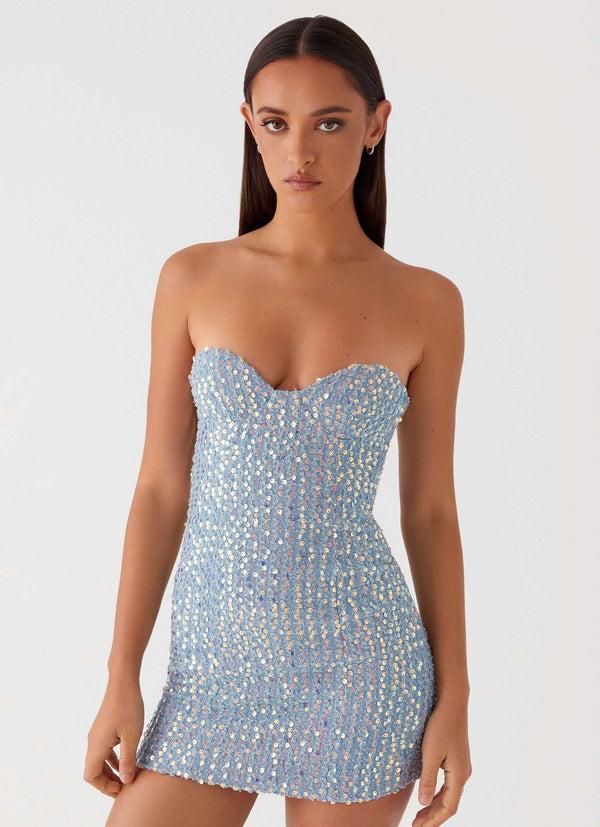 peppermayo Peppermayo Exclusive - Disturbia Sequin Mini Dress - Sequin Denim