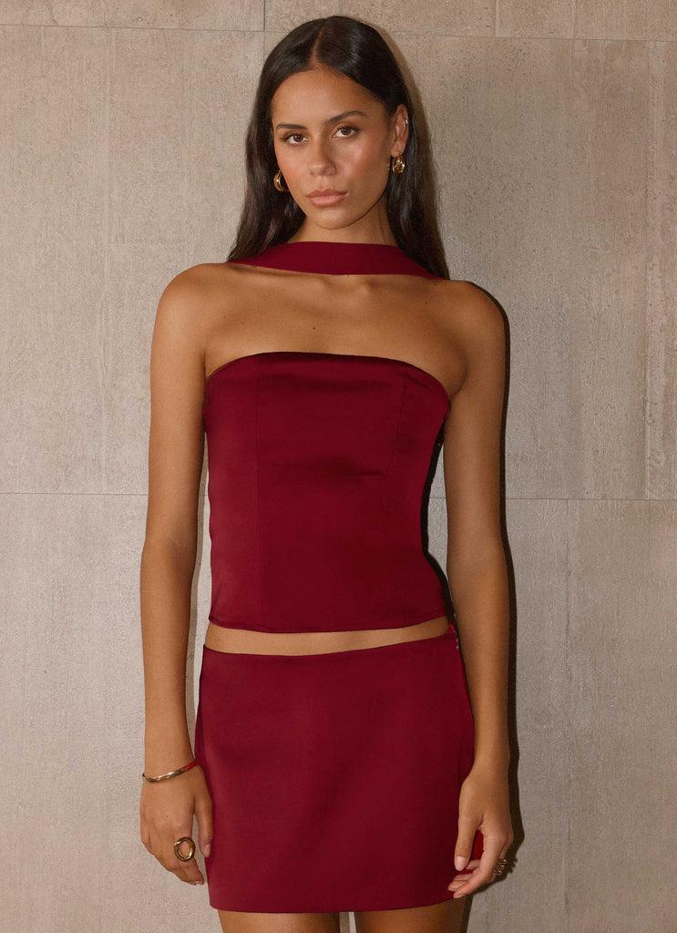 Peppermayo Peppermayo Exclusive - Do It Again Mini Skirt - Dark Cherry