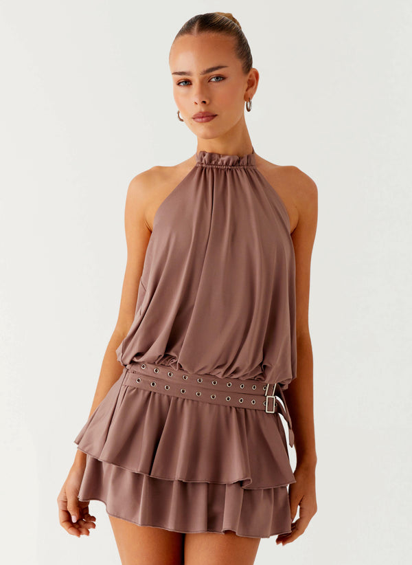 peppermayo Peppermayo Exclusive - Dopamine Belt Mini Dress - Taupe