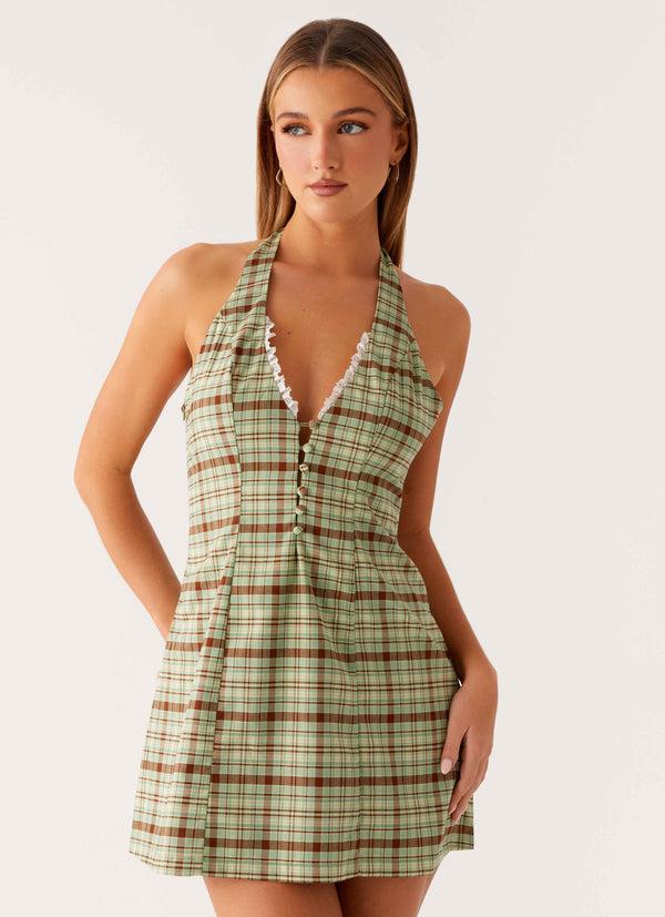 peppermayo Peppermayo Exclusive - Dunia Halter Mini Dress - Forest Plaid