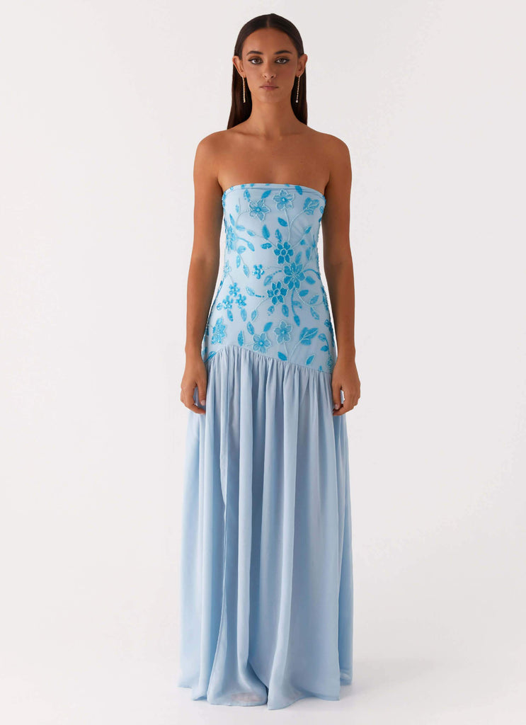 Peppermayo Peppermayo Exclusive - Eden Strapless Beaded Maxi Dress - Blue