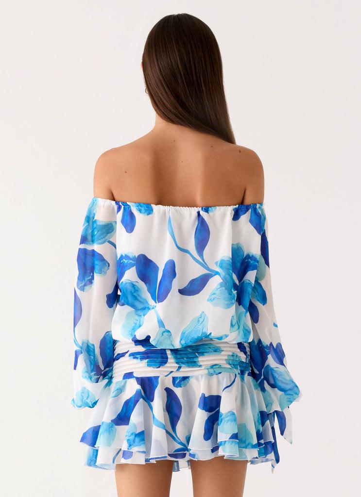 Peppermayo Peppermayo Exclusive - Eira Balloon Sleeve Mini Dress - Cerulean Bloom