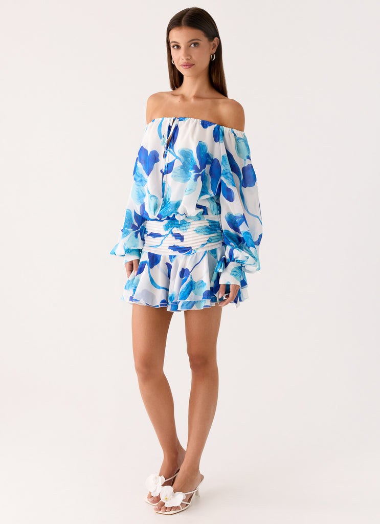 Peppermayo Peppermayo Exclusive - Eira Balloon Sleeve Mini Dress - Cerulean Bloom