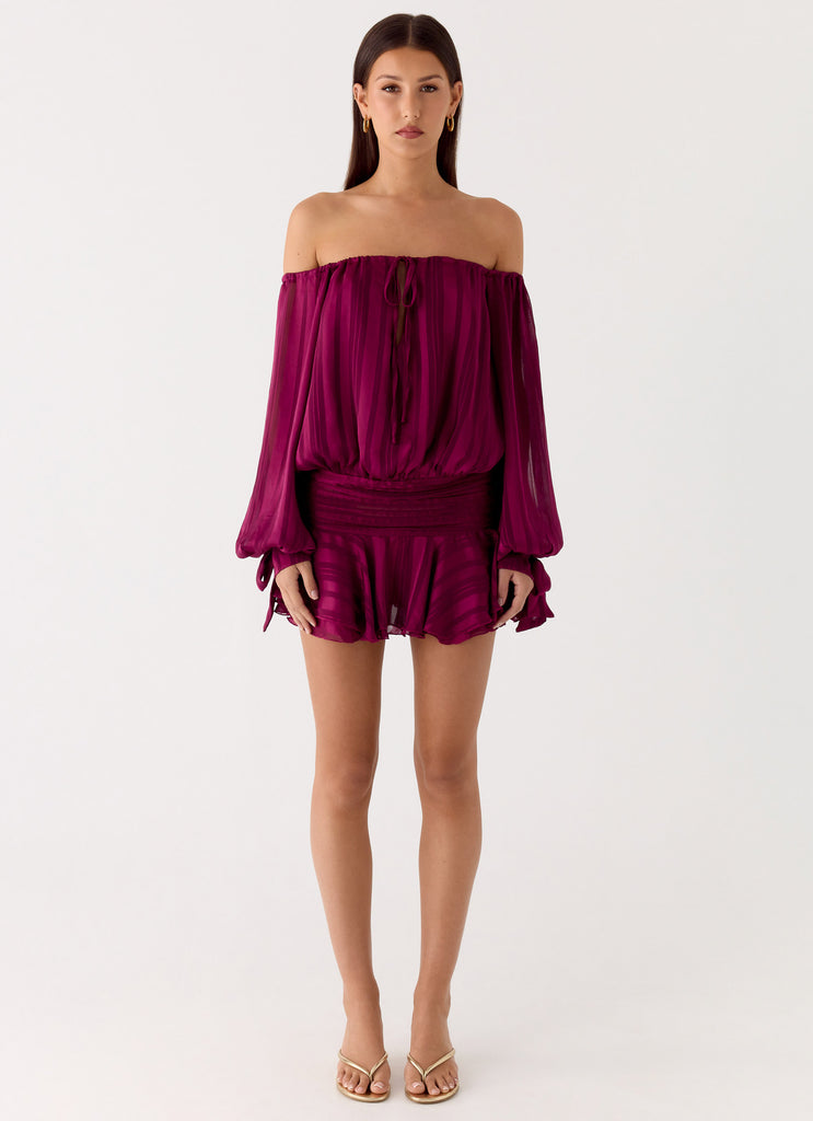 Peppermayo Peppermayo Exclusive - Eira Balloon Sleeve Mini Dress - Plum