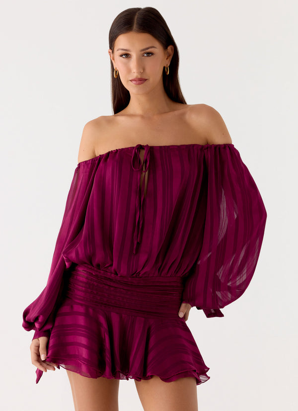 peppermayo Peppermayo Exclusive - Eira Balloon Sleeve Mini Dress - Plum