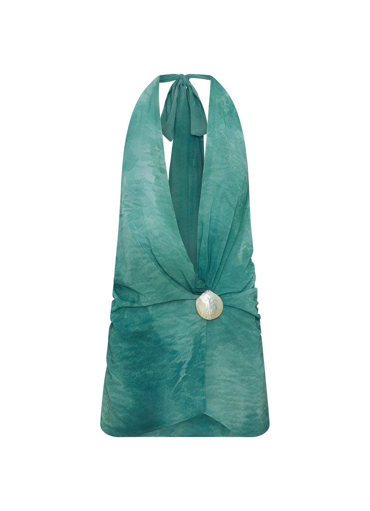 Peppermayo Peppermayo Exclusive - Eleanora Plunge Mini Dress - Green Tie Dye
