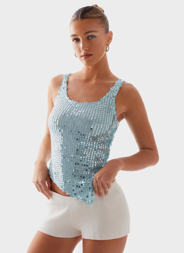 peppermayo Peppermayo Exclusive - Electra Sequin Tank - Turquoise