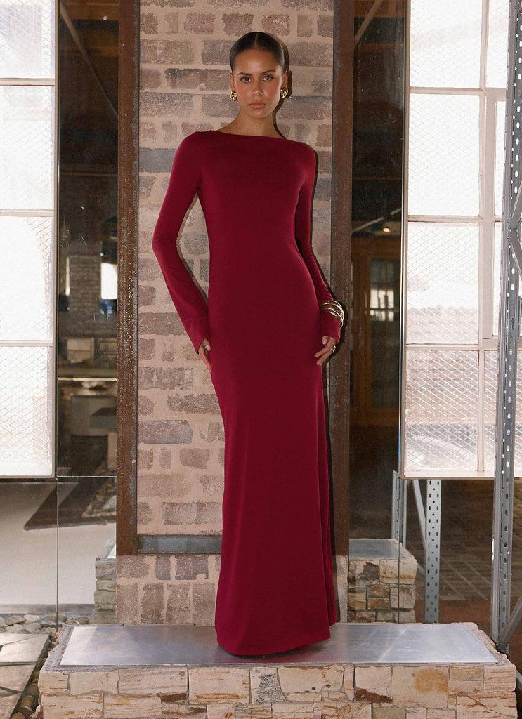 Peppermayo Peppermayo Exclusive - Elmont Long Sleeve Maxi Dress - Dark Cherry