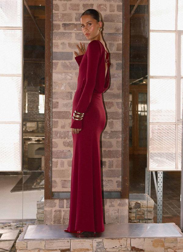 peppermayo Peppermayo Exclusive - Elmont Long Sleeve Maxi Dress - Dark Cherry