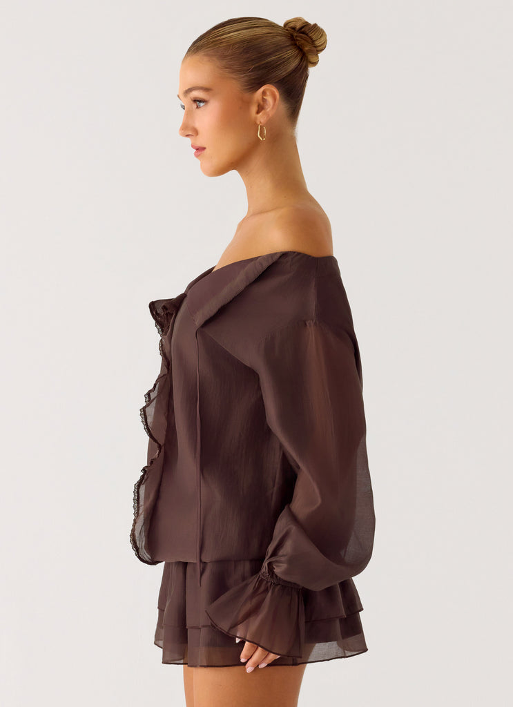 Peppermayo Peppermayo Exclusive - Elris Drop Waist Mini Dress - Cool Chocolate