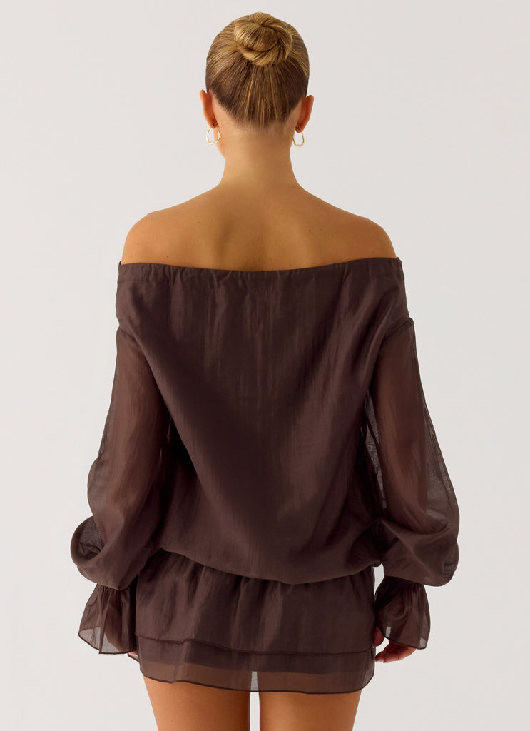 Peppermayo Peppermayo Exclusive - Elris Drop Waist Mini Dress - Cool Chocolate