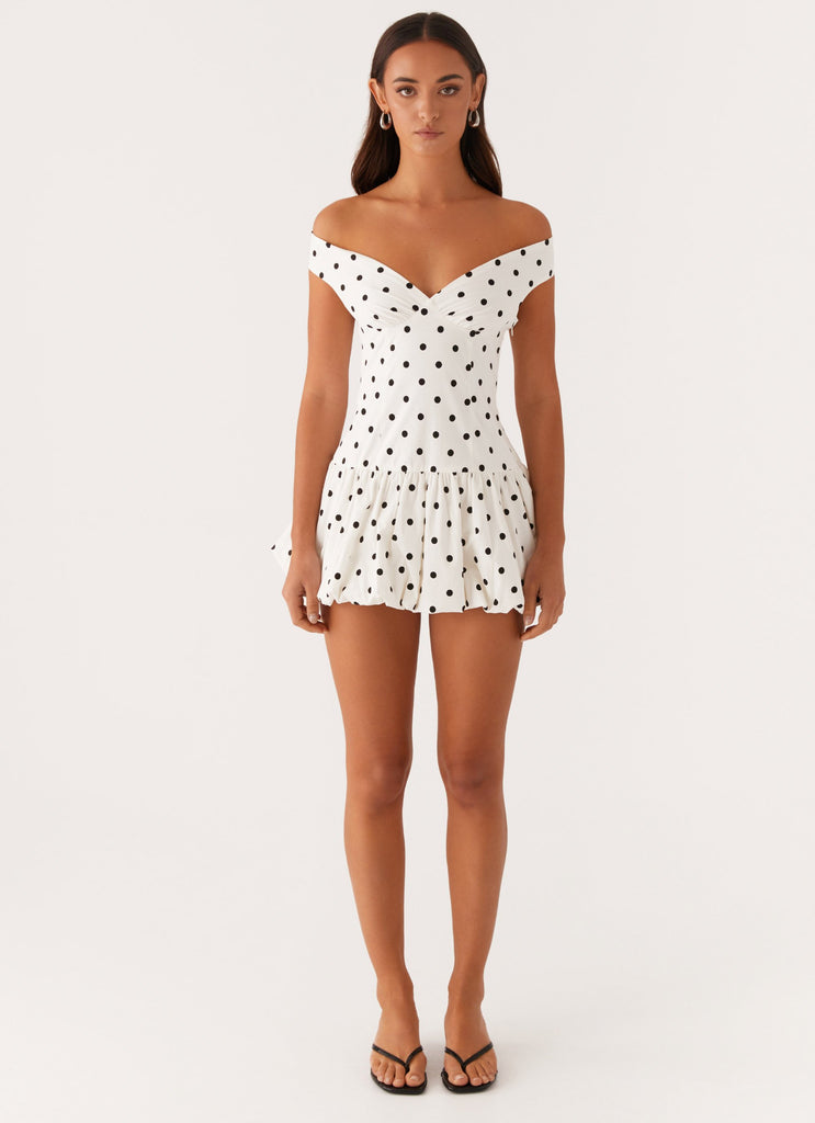 Peppermayo Peppermayo Exclusive - Endless Romance Off Shoulder Mini Dress - White Polka Dot