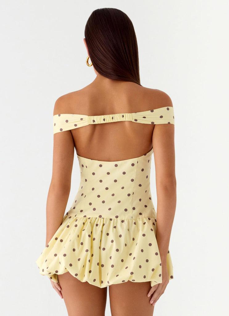 Peppermayo Peppermayo Exclusive - Endless Romance Off Shoulder Mini Dress - Yellow Polkadot