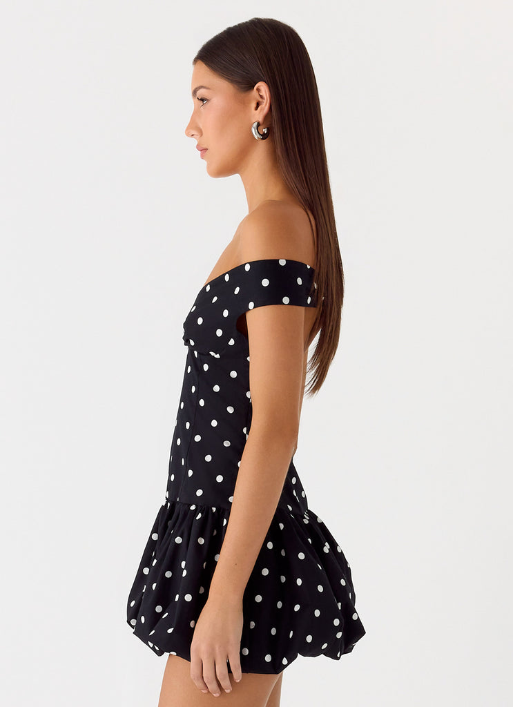 Peppermayo Peppermayo Exclusive - Endless Romance Off Shoulder Mini Dress - Black Polkadot