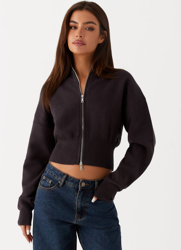 peppermayo Peppermayo Exclusive - Episode High Neck Cardigan - Charcoal