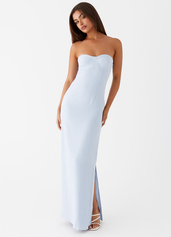 peppermayo Peppermayo Exclusive - Esra Linen Strapless Maxi Dress - Blue
