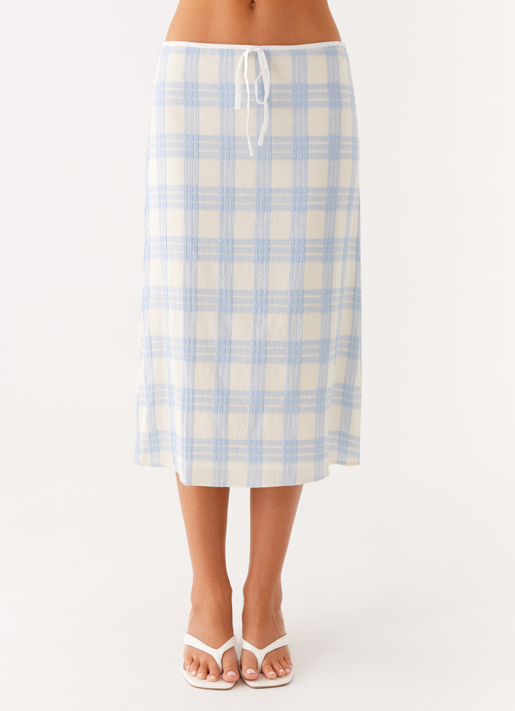 Peppermayo Peppermayo Exclusive - Esther Midi Skirt - Blue Check Seersucker