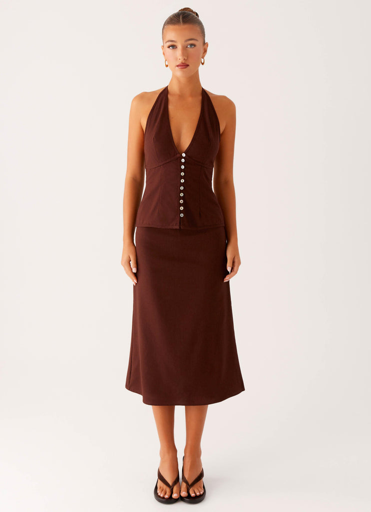 Peppermayo Peppermayo Exclusive - Esther Midi Skirt - Chocolate