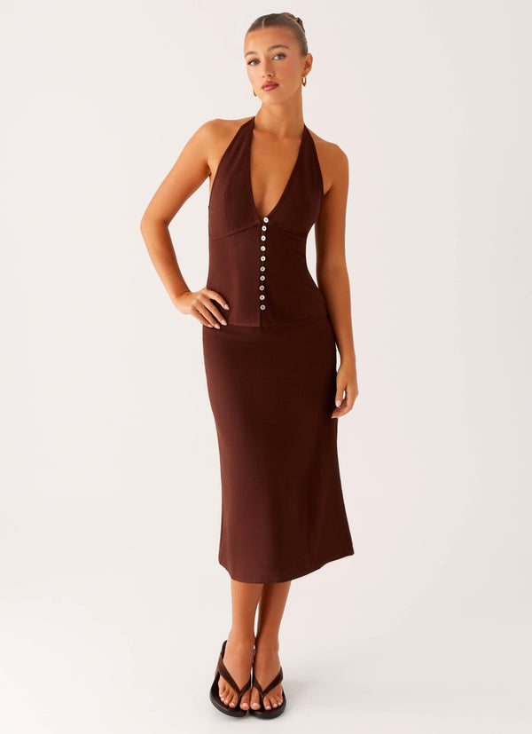 peppermayo Peppermayo Exclusive - Esther Midi Skirt - Chocolate