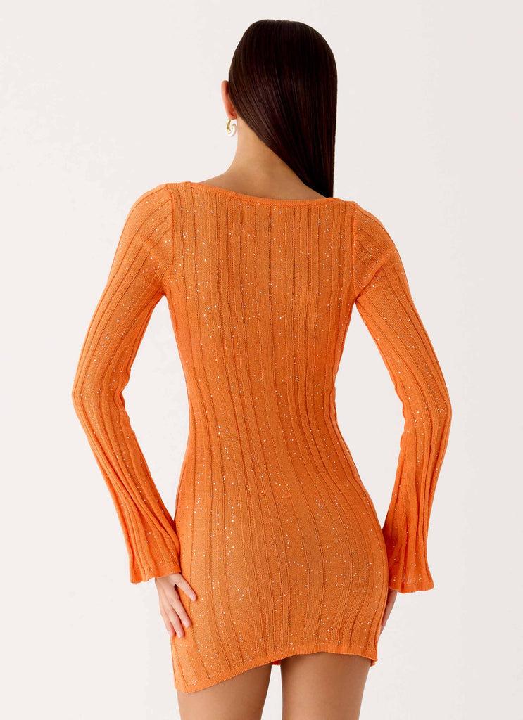 Peppermayo Peppermayo Exclusive - Estrella Long Sleeve Knit Mini Dress - Orange