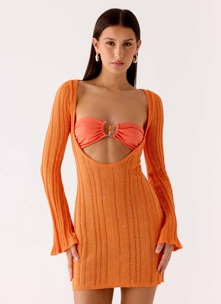Peppermayo Peppermayo Exclusive - Estrella Long Sleeve Knit Mini Dress - Orange