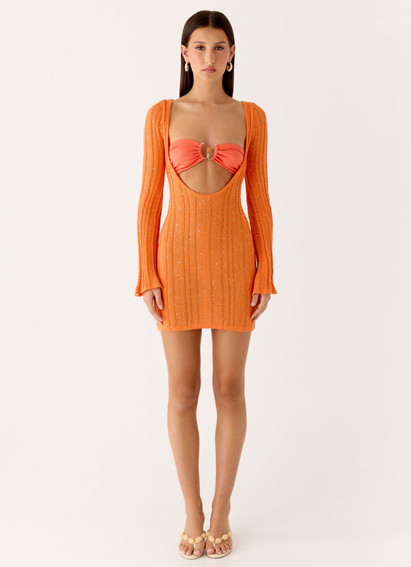 peppermayo Peppermayo Exclusive - Estrella Long Sleeve Knit Mini Dress - Orange