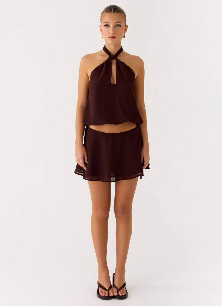 Peppermayo Peppermayo Exclusive - Everywhere I Go Mini Skirt - Chocolate