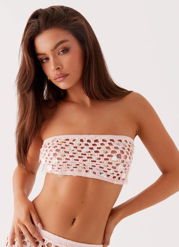 peppermayo Peppermayo Exclusive - Evissa Crochet Strapless Crop Top - Pink