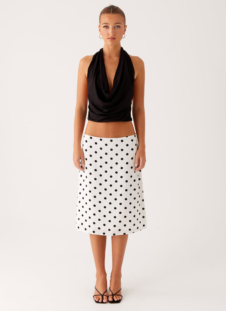 Peppermayo Peppermayo Exclusive - Evoke Chiffon Midi Skirt - White Polka Dot